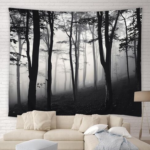 HWSSHW Misty Forest Tapestry Black and White Gothic Forest Foggy Nature Grey Tree Rustic Outdoor Halloween Wall Hanging Home Decor for Bedroom Dorm Living Room in Saudi Arabia