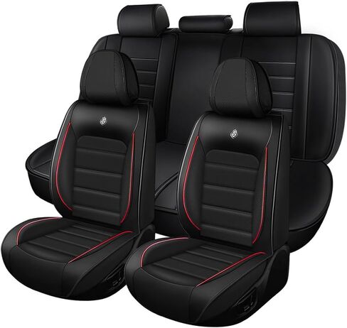 Leather Car Seat Covers for Porsche Macan 2015-2024,Waterproof Soft Seat Covers,Interior Accessories Seat Covers Protector Airbag Compatible(5pcs Black&Red Standard) in Saudi Arabia