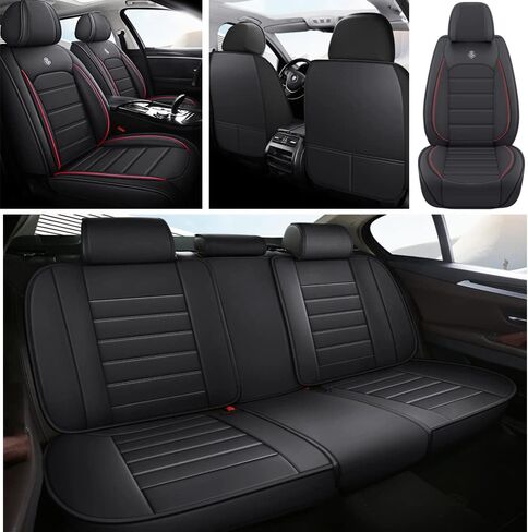 Leather Car Seat Covers for Porsche Macan 2015-2024,Waterproof Soft Seat Covers,Interior Accessories Seat Covers Protector Airbag Compatible(5pcs Black&Red Standard) in Saudi Arabia