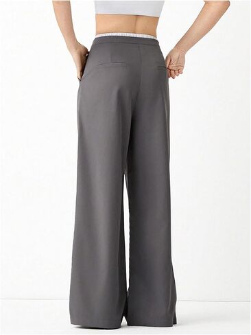WDIRARA Women's Drawstring Waist Wide Leg Suit Pants Loose Trousers with Pockets in Saudi Arabia
