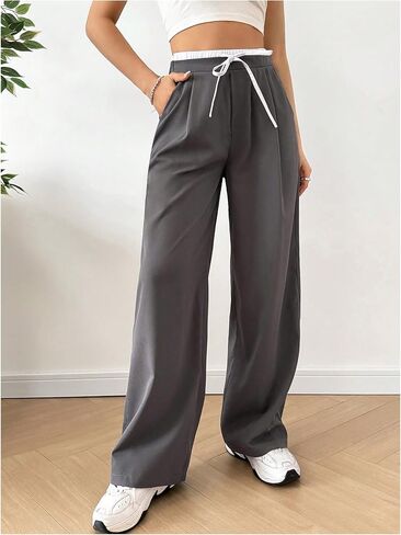 WDIRARA Women's Drawstring Waist Wide Leg Suit Pants Loose Trousers with Pockets in Saudi Arabia