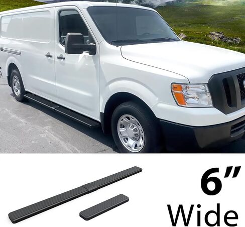 HD Ridez Stainless Steel Running Board Step 6" Black Compatible with Nissan NV 1500 2500 3500 2012-2021 Full Size Van 3-Door (Nerf Bar Side Steps Side Bars) in Saudi Arabia