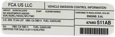 Mopar 47480511AB LABEL VEHICLE EMISSION CONTROL IN in Saudi Arabia