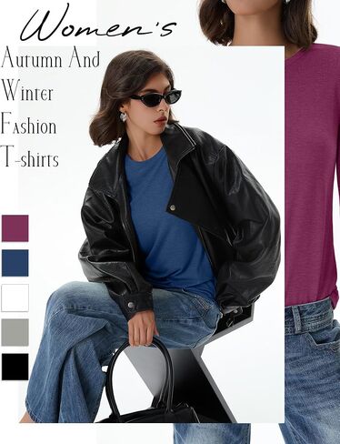 Huukeay 5 Pack Women's Crew Neck Long Sleeve Shirts, Cotton Blend Casual Clothes Workout Basic Layering Tee Tops Multipack in Saudi Arabia