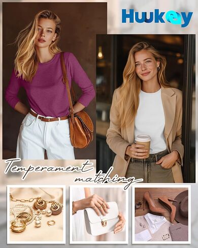 Huukeay 5 Pack Women's Crew Neck Long Sleeve Shirts, Cotton Blend Casual Clothes Workout Basic Layering Tee Tops Multipack in Saudi Arabia