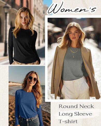 Huukeay 5 Pack Women's Crew Neck Long Sleeve Shirts, Cotton Blend Casual Clothes Workout Basic Layering Tee Tops Multipack in Saudi Arabia