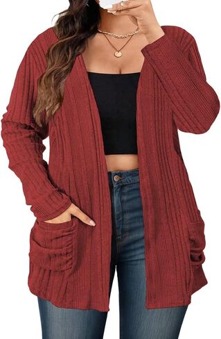 DOLNINE Plus-Size-Cardigans for Women Trendy Casual Lightweight Open Front Cardigan Sweaters Outerwear with Pockets in Saudi Arabia