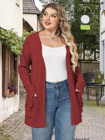 DOLNINE Plus-Size-Cardigans for Women Trendy Casual Lightweight Open Front Cardigan Sweaters Outerwear with Pockets in Saudi Arabia