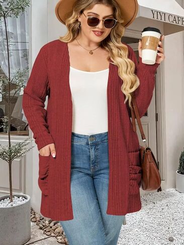 DOLNINE Plus-Size-Cardigans for Women Trendy Casual Lightweight Open Front Cardigan Sweaters Outerwear with Pockets in Saudi Arabia