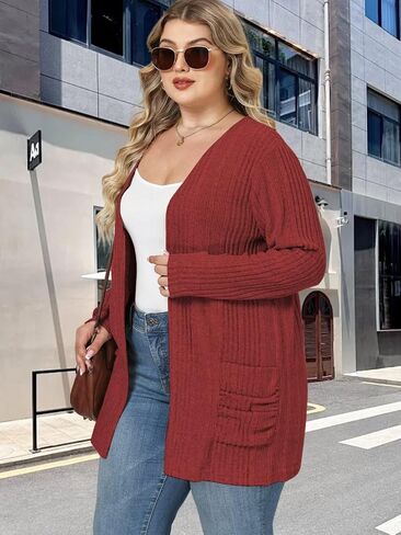DOLNINE Plus-Size-Cardigans for Women Trendy Casual Lightweight Open Front Cardigan Sweaters Outerwear with Pockets in Saudi Arabia