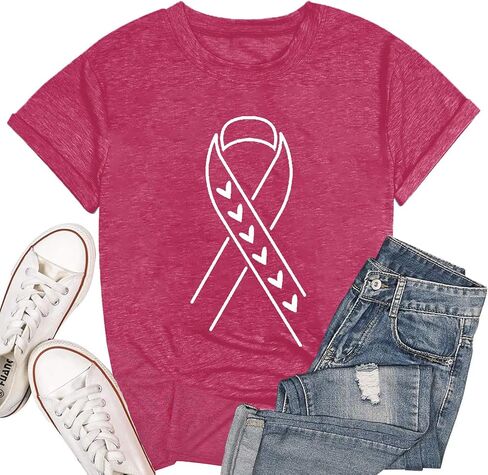 Breast Cancer Shirts for Women Pink Ribbon Breast Cancer Awareness T-Shirt Short Sleeve Tee Tops in Saudi Arabia