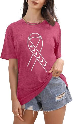 Breast Cancer Shirts for Women Pink Ribbon Breast Cancer Awareness T-Shirt Short Sleeve Tee Tops in Saudi Arabia