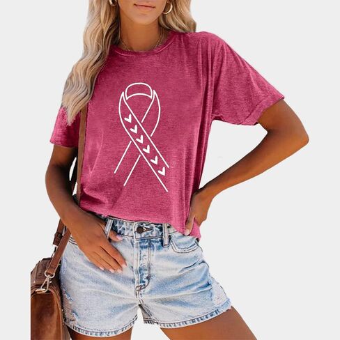 Breast Cancer Shirts for Women Pink Ribbon Breast Cancer Awareness T-Shirt Short Sleeve Tee Tops in Saudi Arabia