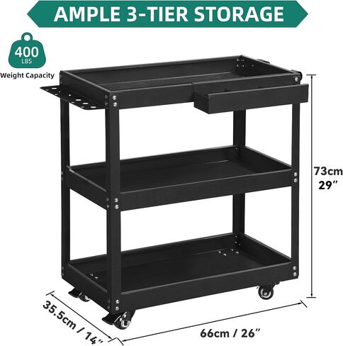 YITAHOME 3-Tier Tool Cart on Wheels, Rolling Metal Service Cart with Screwdriver Hanging Board & Storage Box, Heavy Duty Steel Utility Cart 400LB Load Capacity for Mechanic Work Garage Warehouse Black in Saudi Arabia