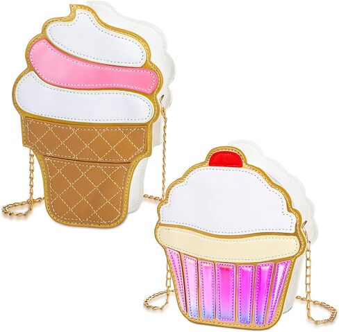 2 Pieces Cake and Ice Cream Crossbody Handbag - PU Shoulder Bag, Small Purse, Cell Phone Bag for Girls & Women in Saudi Arabia