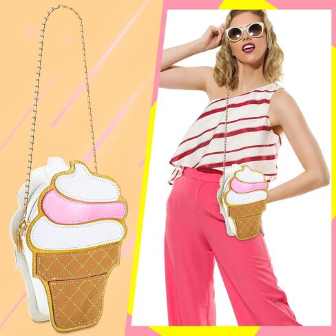 2 Pieces Cake and Ice Cream Crossbody Handbag - PU Shoulder Bag, Small Purse, Cell Phone Bag for Girls & Women in Saudi Arabia