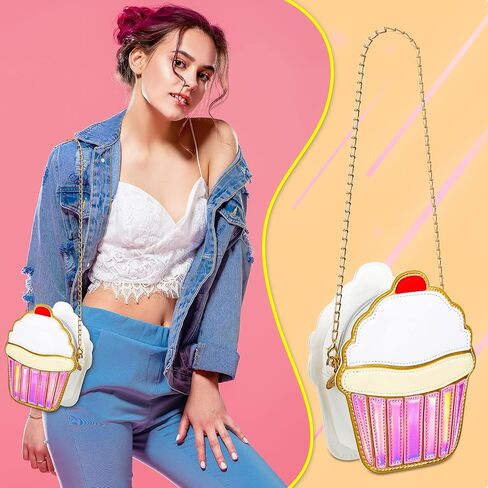 2 Pieces Cake and Ice Cream Crossbody Handbag - PU Shoulder Bag, Small Purse, Cell Phone Bag for Girls & Women in Saudi Arabia