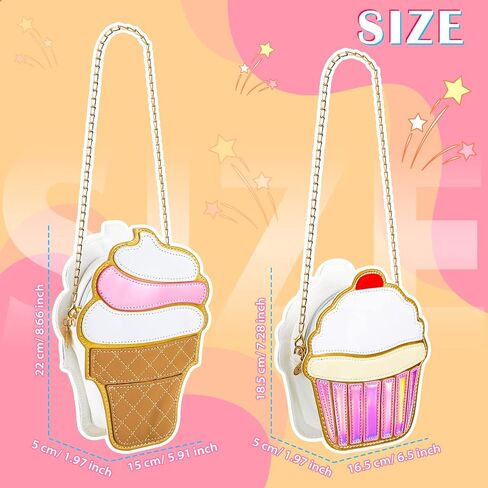 2 Pieces Cake and Ice Cream Crossbody Handbag - PU Shoulder Bag, Small Purse, Cell Phone Bag for Girls & Women in Saudi Arabia