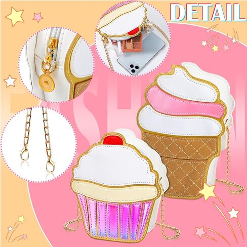2 Pieces Cake and Ice Cream Crossbody Handbag - PU Shoulder Bag, Small Purse, Cell Phone Bag for Girls & Women in Saudi Arabia