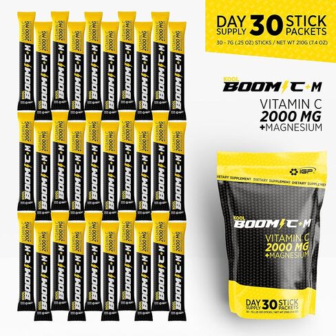 Immune & Genetics Protocols Kool Boom C+M - 30 Stick Packets - Vitamin C 2000 mg as Ascorbic Acid - Magnesium (Gluconate) Immune System Support in Saudi Arabia