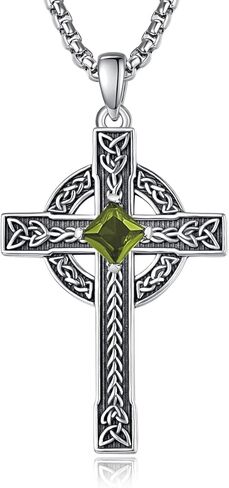 ADMETUS Celtic Cross Birthstone Necklace, 925 Sterling Silver Birthday Gifts, Good Luck Irish Jewelry, Multiple Styles and Colors, with 2.5mm 22"+2" Rolo Chain in Kuwait