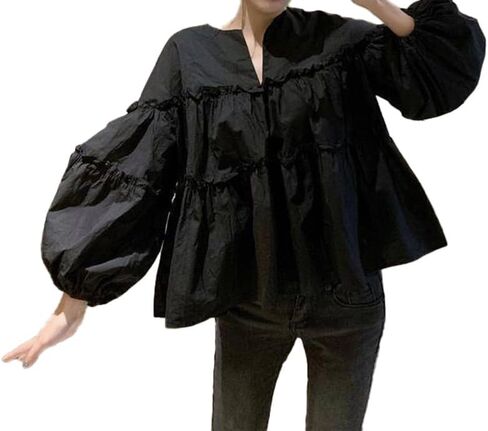 Women Cute Long Puff Sleeve Blouse Autumn Spring Eelgant Shirts Ruffles Kawaii Tops Casual Loose Clothes in Saudi Arabia