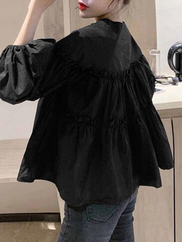 Women Cute Long Puff Sleeve Blouse Autumn Spring Eelgant Shirts Ruffles Kawaii Tops Casual Loose Clothes in Saudi Arabia