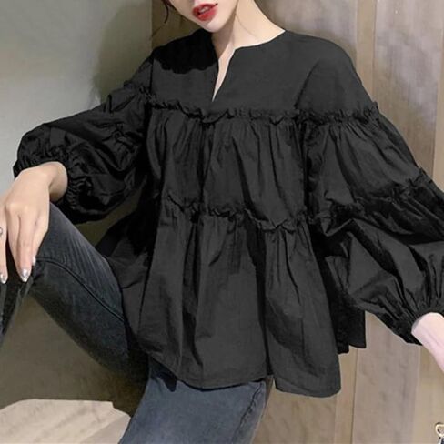 Women Cute Long Puff Sleeve Blouse Autumn Spring Eelgant Shirts Ruffles Kawaii Tops Casual Loose Clothes in Saudi Arabia
