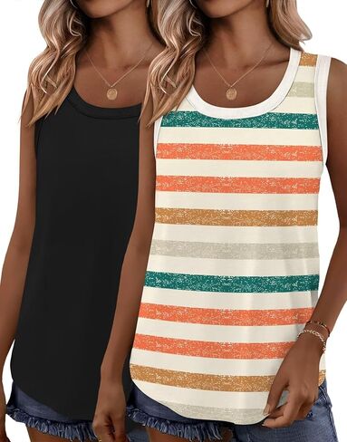 Bliwov 2 Pack Womens Tank Tops Scoop Neck Summer Fall Winter Fashion Sleeveless Shirts Beach Loose Casual Workout Clothes in Kuwait