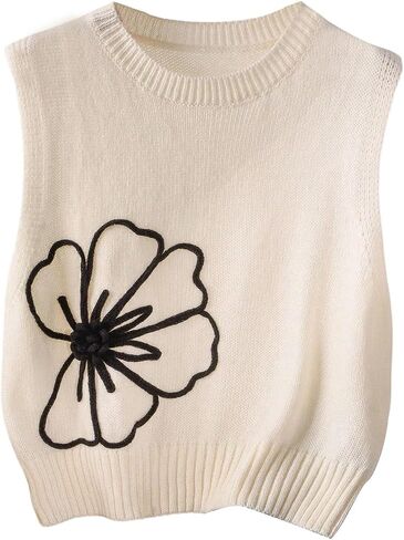 SOLY HUX Women's Plus Size Sweater Vest Floral Crewneck Sleeveless Casual Knit Fall Tank Tops in Saudi Arabia