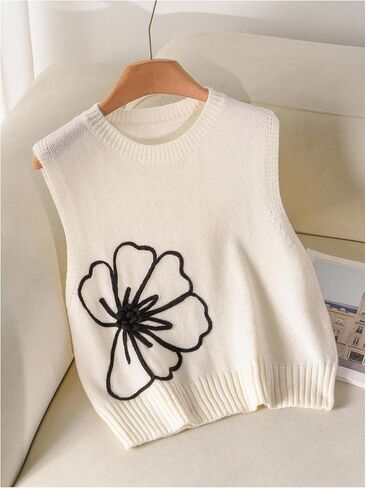 SOLY HUX Women's Plus Size Sweater Vest Floral Crewneck Sleeveless Casual Knit Fall Tank Tops in Saudi Arabia