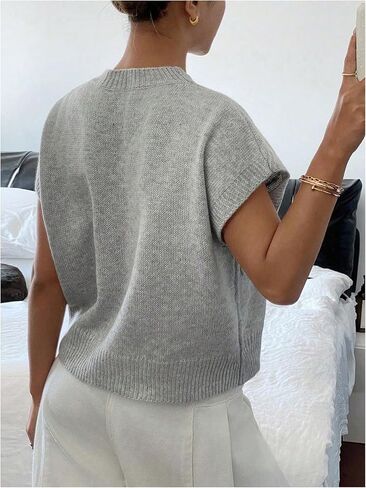 Floerns Women's Flower Floral Knit Dolman Cap Short Sleeve Crew Neck Pullover Sweaters Tops Fall Outfits Loose Fit in Saudi Arabia