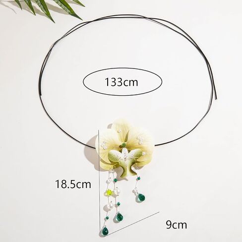 Bethynas Boho Orchid Flower Choker Necklace with Beads Pendant Artificial Floral Long Suede Rope Wrap Collar Necklace Hawaiian Beach Party Neck Accessory for Women in Saudi Arabia