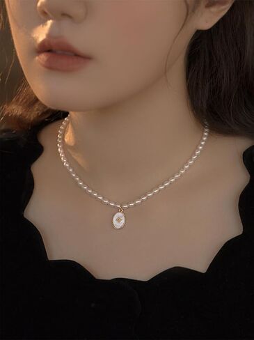 Natural Freshwater Pearl Choker Necklace for Women, 14K Gold Plated Pearl Necklaces Fashion Handmade Jewelry Gift in Kuwait
