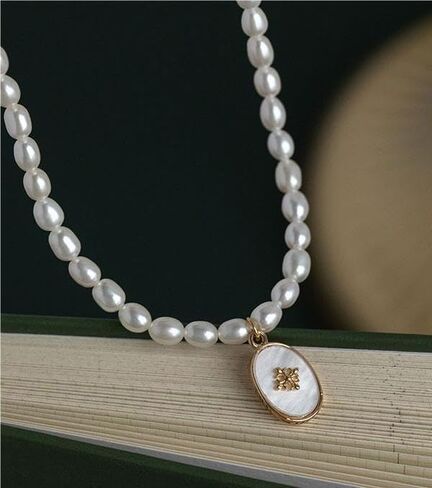 Natural Freshwater Pearl Choker Necklace for Women, 14K Gold Plated Pearl Necklaces Fashion Handmade Jewelry Gift in Kuwait