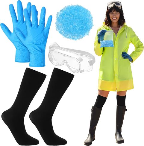 Halloween Hazmat Cosplay Costume Include Yellow Coverall Goggles Blue Gloves Black Stockings and Blue Particles Ideal Halloween Supplies for Adult Woman in Saudi Arabia