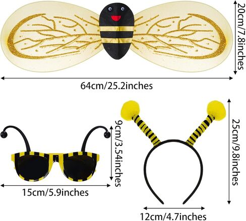 baotongle 5pcs Bee Costume Set for Women Girls Bee Wings Antenna Headband with Yellow Sunglasses Striped Knee Thigh High Socks Arm Warmer Long Gloves for Mardi Gras Carnival Cosplay Hallloween in Saudi Arabia