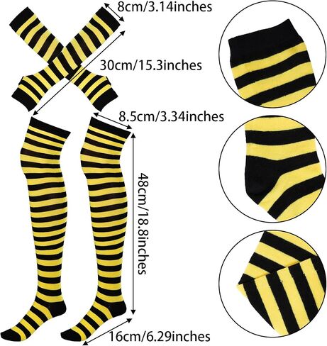 baotongle 5pcs Bee Costume Set for Women Girls Bee Wings Antenna Headband with Yellow Sunglasses Striped Knee Thigh High Socks Arm Warmer Long Gloves for Mardi Gras Carnival Cosplay Hallloween in Saudi Arabia