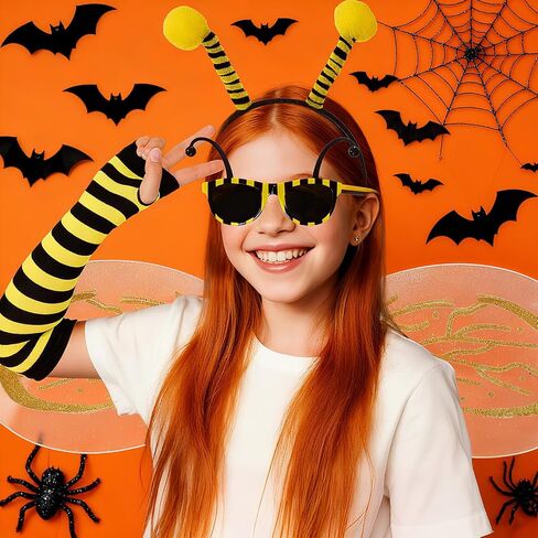baotongle 5pcs Bee Costume Set for Women Girls Bee Wings Antenna Headband with Yellow Sunglasses Striped Knee Thigh High Socks Arm Warmer Long Gloves for Mardi Gras Carnival Cosplay Hallloween in Saudi Arabia