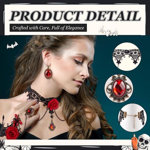 4 Pcs Day of The Dead Costume Accessories Kit for Women Mexican Rose Flower Crown Headband Black Lace Gothic Choker Necklace Bracelet Earrings for Halloween Dia De Los Muertos Costume Party in Saudi Arabia