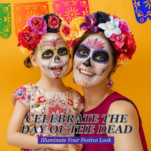 4 Pcs Day of The Dead Costume Accessories Kit for Women Mexican Rose Flower Crown Headband Black Lace Gothic Choker Necklace Bracelet Earrings for Halloween Dia De Los Muertos Costume Party in Saudi Arabia
