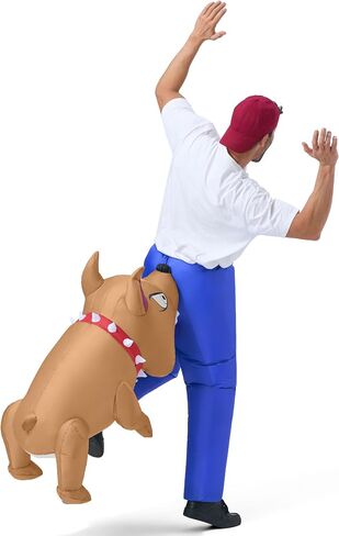 إبداعات Spooktacular الكبار أزياء الهالوين القابلة للنفخ، أزياء العض من قبل كلب للرجال، سراويل زرقاء مضحكة وبدلة قابلة للنفخ للكلاب ذات اللون الرمادي الشرير لحفلة الهالوين التنكرية تحت عنوان in Saudi Arabia