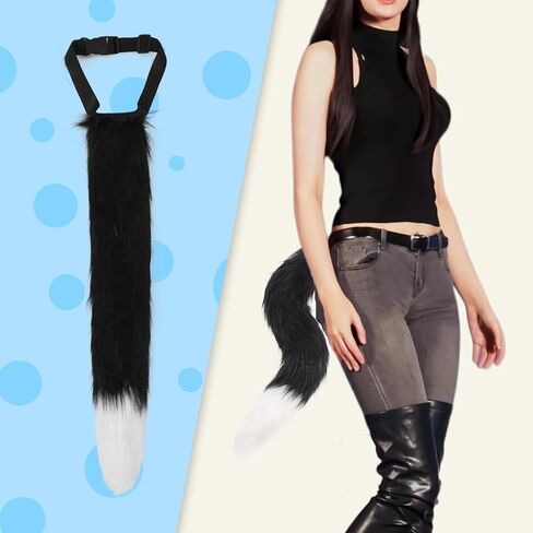 4 Pcs Faux Fur Therian Mask and Tail Set for Women Halloween Furry Cat Ears Fox Mask Paw Tail Choker Cos Accessories in Saudi Arabia