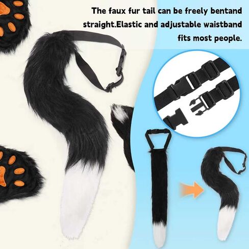 4 Pcs Faux Fur Therian Mask and Tail Set for Women Halloween Furry Cat Ears Fox Mask Paw Tail Choker Cos Accessories in Saudi Arabia