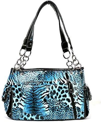 Western Cross Leopard Handbag Rhinestone Pocket Purse With Matching Wallet (BLUE) in Saudi Arabia