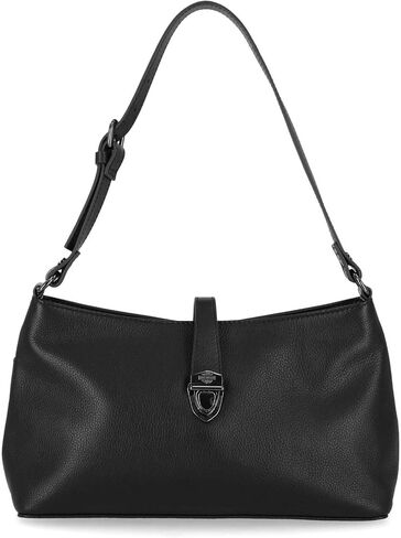 Harley-Davidson Women's Push Lock Pebble Leather Shoulder Bag Purse - Black in Saudi Arabia