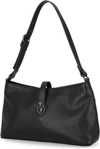 Harley-Davidson Women's Push Lock Pebble Leather Shoulder Bag Purse - Black in Saudi Arabia