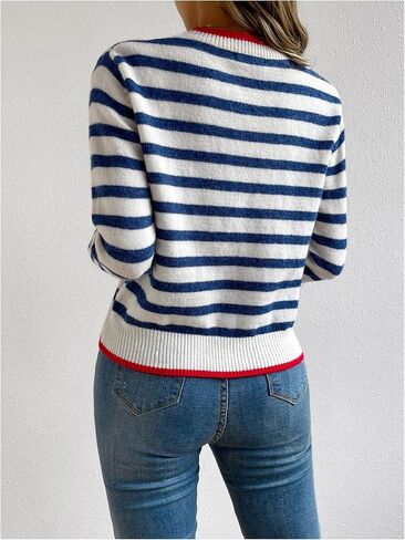 Milumia Women's Striped Print Sweater Round Neck Long Sleeve Knit Pullover Fall Winter Outfit in Saudi Arabia