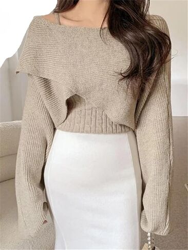 Women's Two Piece Knitted Suit Long Sleeve Pullover and Sleeveless Vest Solid Color Jumpers in Saudi Arabia