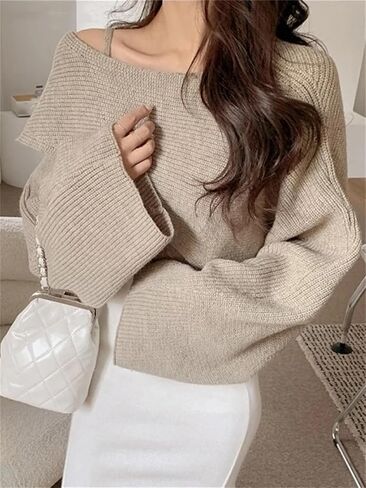 Women's Two Piece Knitted Suit Long Sleeve Pullover and Sleeveless Vest Solid Color Jumpers in Saudi Arabia